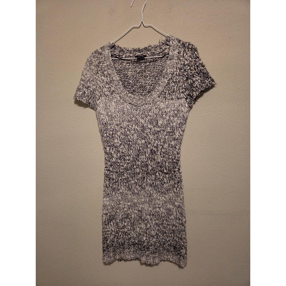 XOXO sweater tunic dress sz L scoop neck marl black white sequin sparkle